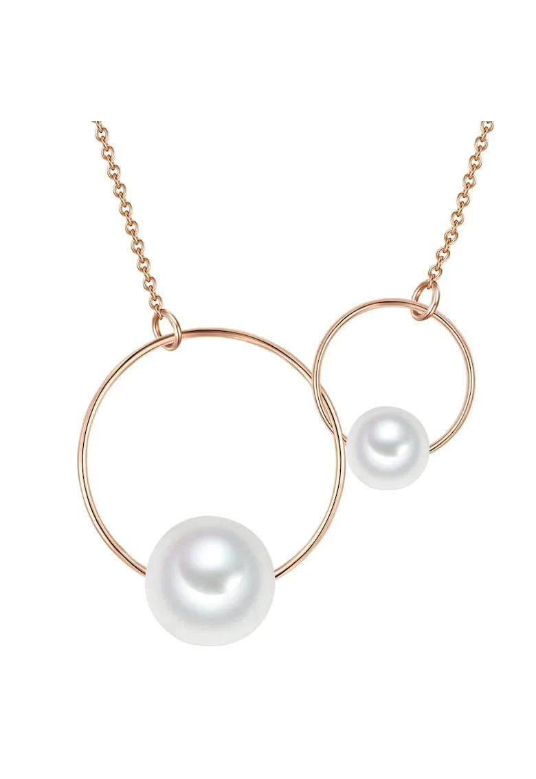 Colier placat cu aur rose de 14K si decorat cu perle sintetice, Auriu rose