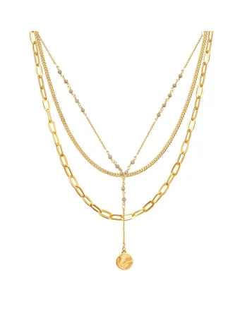 Colier placat cu aur de 14k, cu siraguri mulitple, Auriu