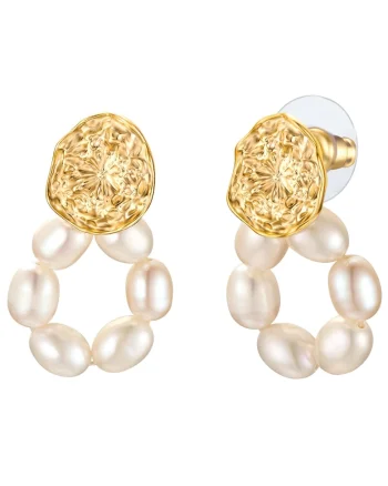 Cercei de aur de 14K filat, cu perle de cultura, Auriu