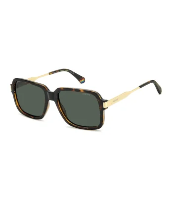 Ochelari de soare patrati cu lentile polarizate, Auriu/Negru/Caramel