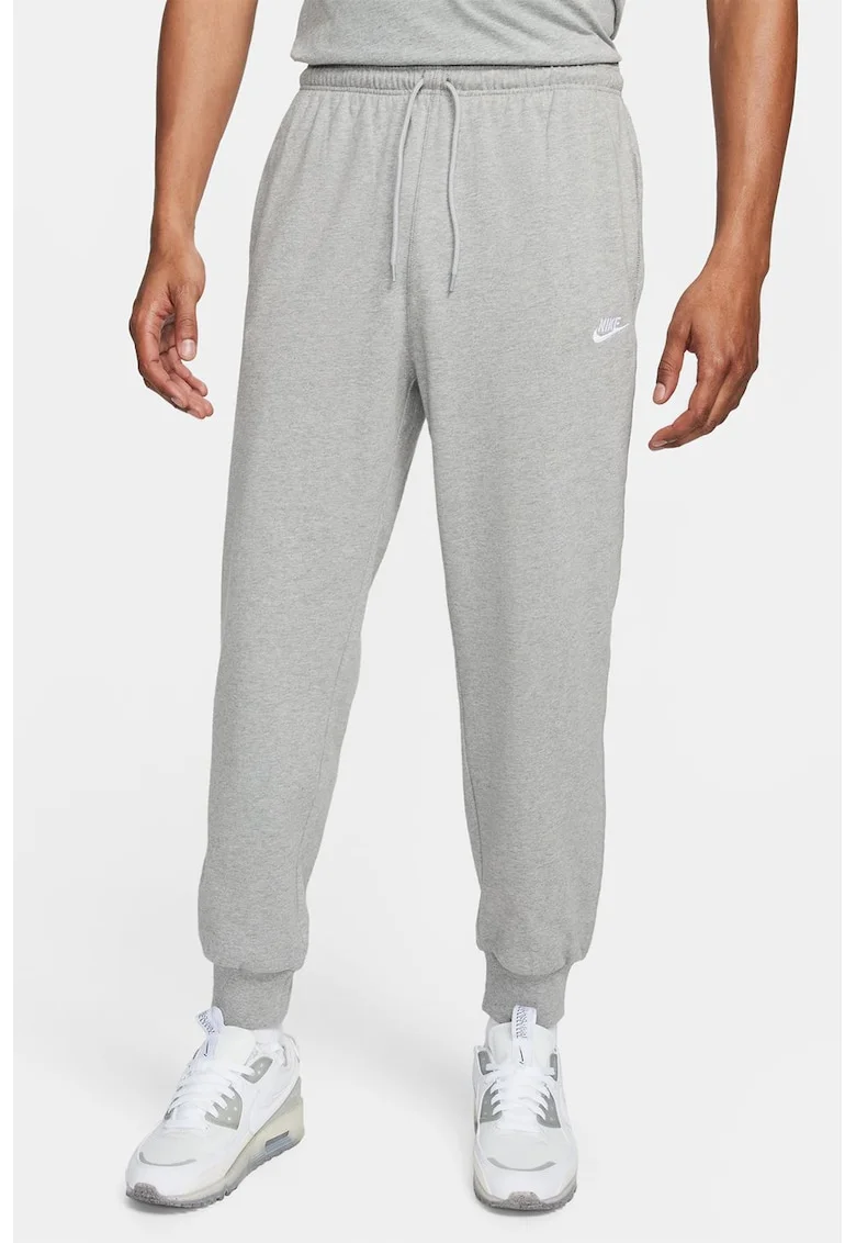 Pantaloni de trening cu talie medie si snur, Gri deschis melange