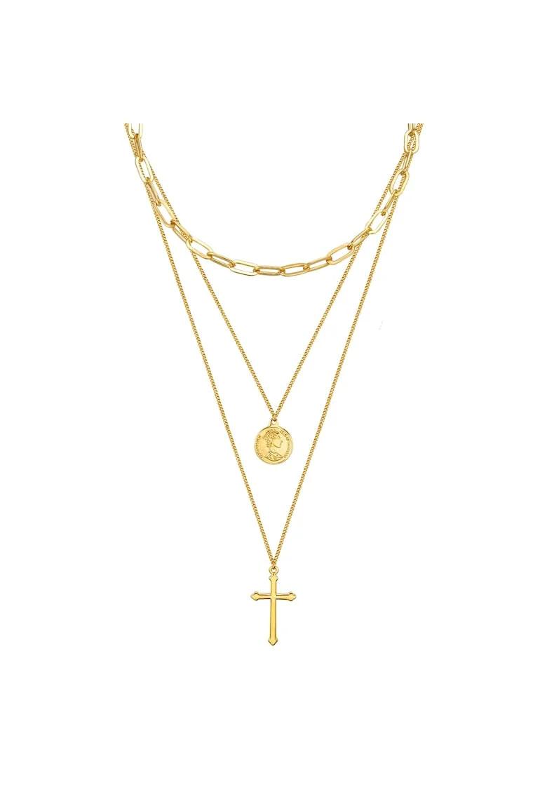 Colier cu siraguri multiple placat cu aur de 14K 22491, Auriu