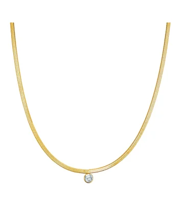 Colier placat cu aur de 14K si decorat cu zirconiu, Auriu