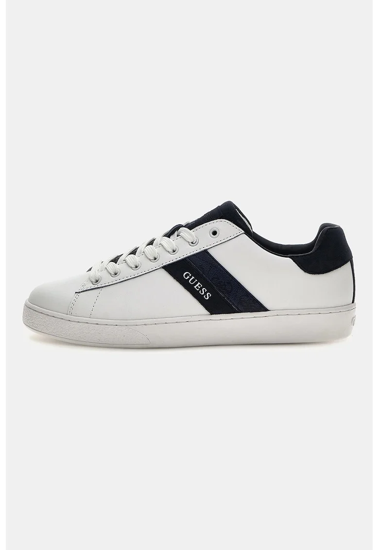 Pantofi sport de piele ecologica si piele intoarsa, Alb/Bleumarin