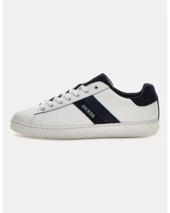 Pantofi sport de piele ecologica si piele intoarsa, Alb/Bleumarin