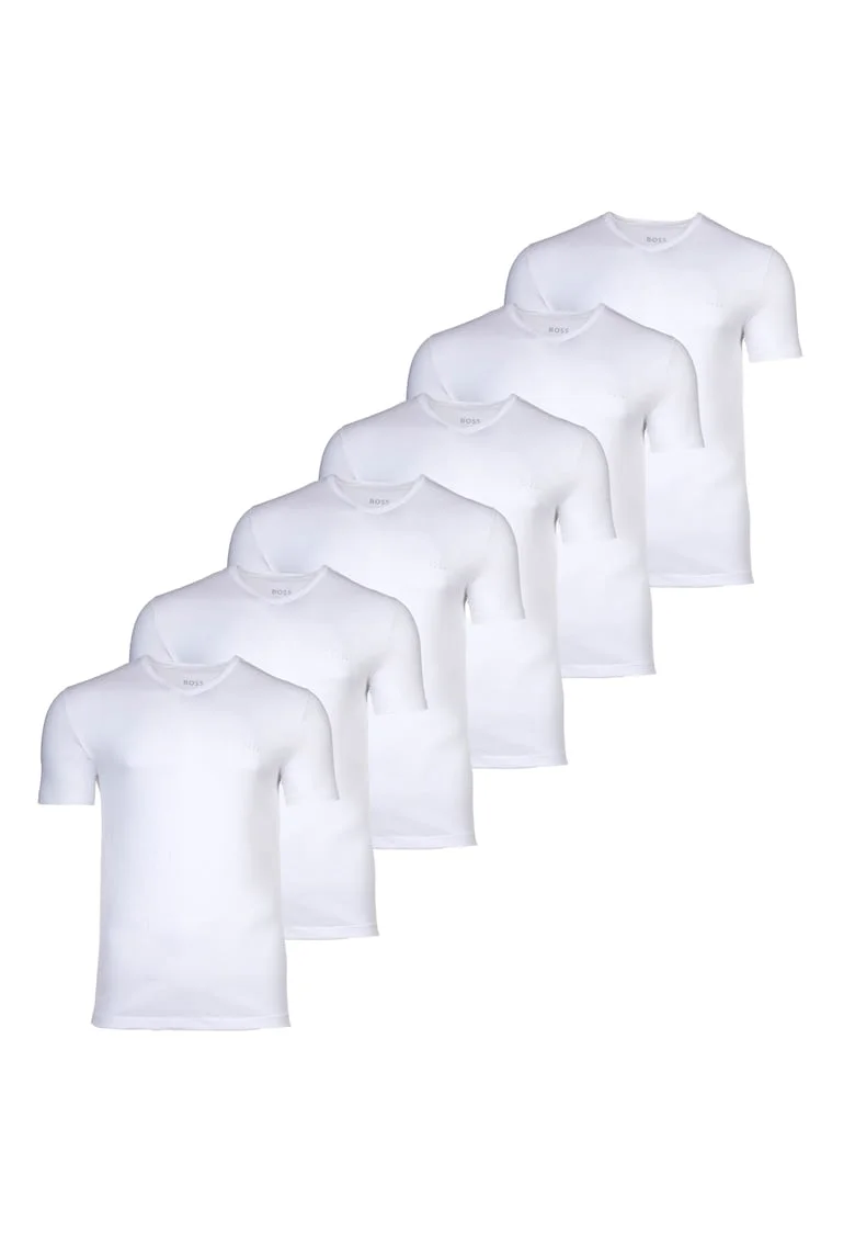 Set de tricouri cu decolteu in V - 6 piese, Alb