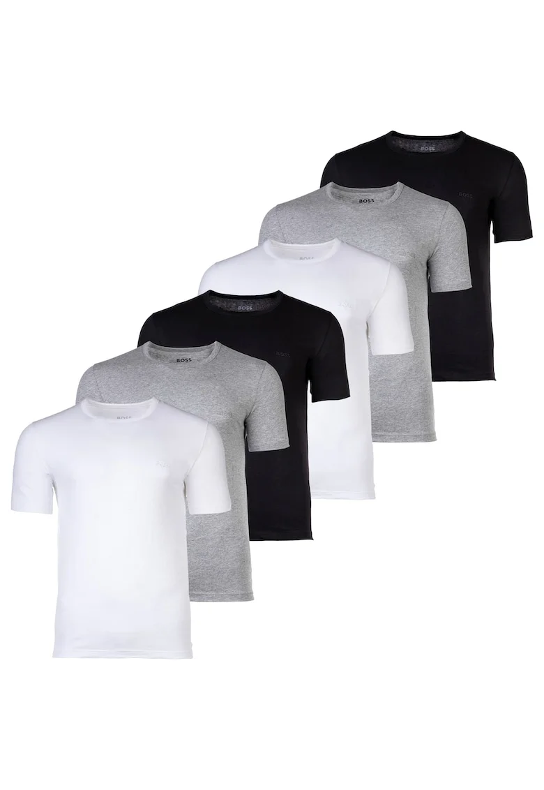 Set de tricouri cu decolteu rotund - 6 piese, Alb/Negru/Gri
