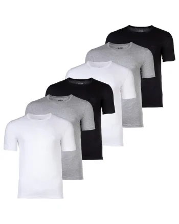 Set de tricouri cu decolteu rotund - 6 piese, Alb/Negru/Gri