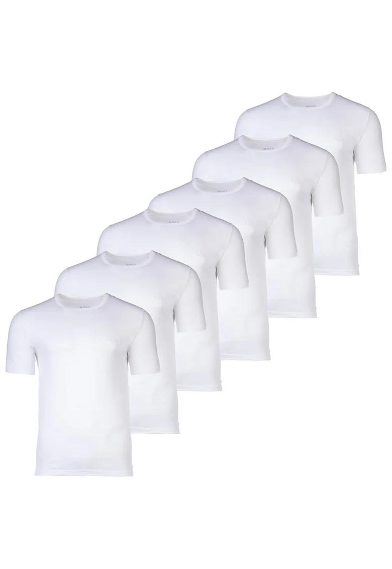 Set de tricouri cu decolteu rotund - 6 piese, Alb