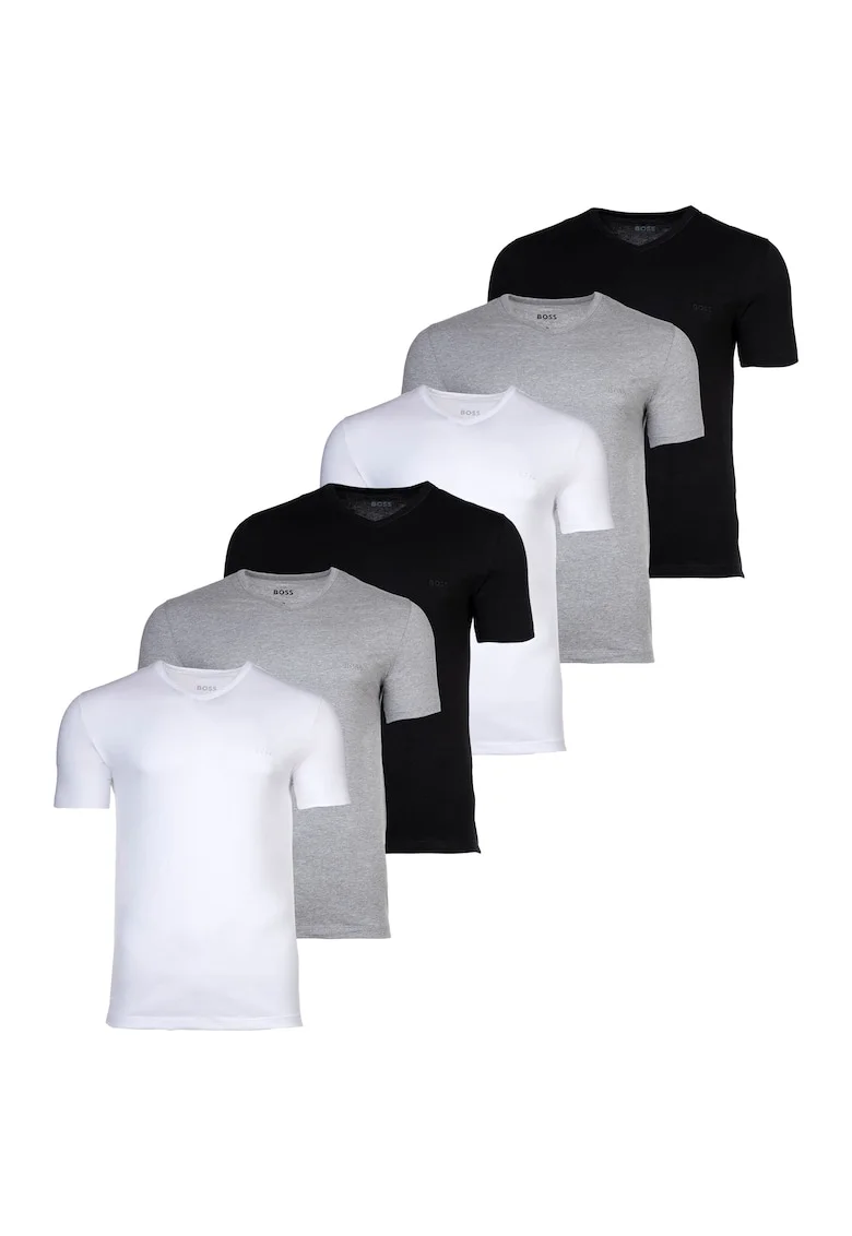 Set de tricouri cu decolteu in V - 6 piese, Alb/Negru/Gri