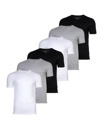 Set de tricouri cu decolteu in V - 6 piese, Alb/Negru/Gri