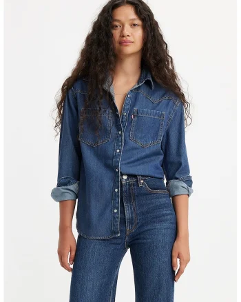 Camasa lejera din denim Teodora, Bleumarin