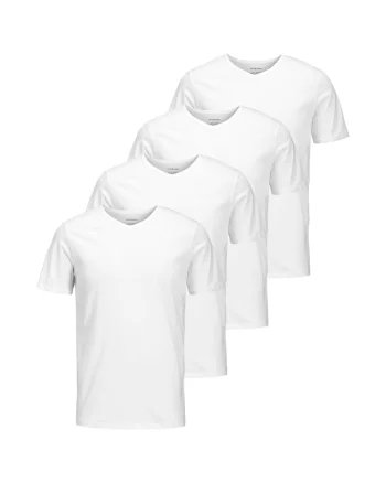 Set de tricouri cu decolteu in V Basic - 4 piese, Alb