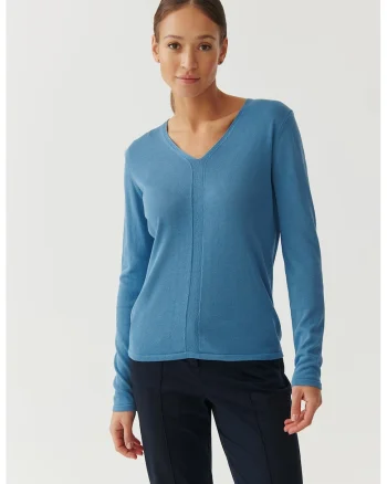 Pulover uni cu decolteu in V, Albastru