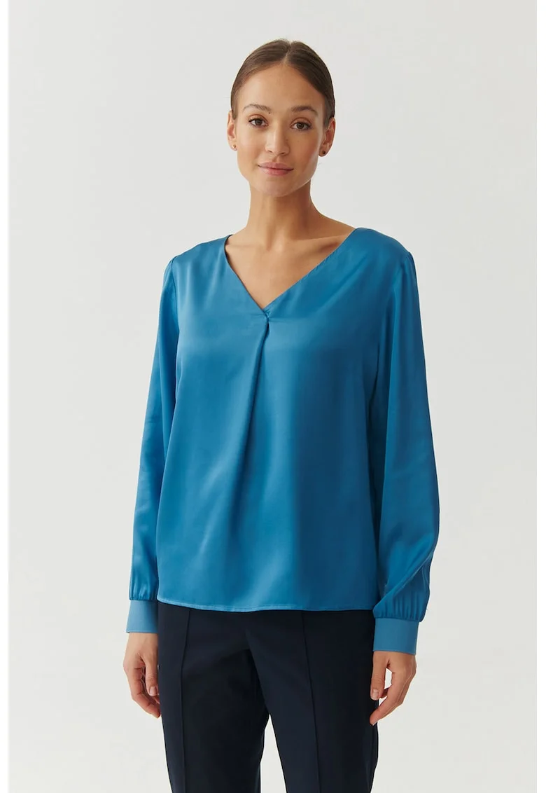Bluza cu decolteu in V si aspect de satin Sandrika, Albastru deschis