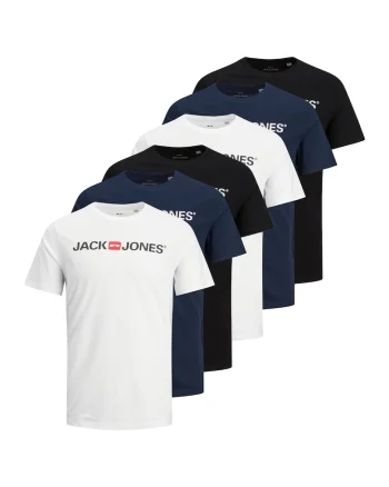 Jack & Jone, Set de tricouri cu decolteu la baza gatului Corp - 6 piese, Alb/Negru/Albastru