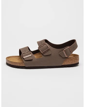 Sandale de piele ecologica cu catarame Milano, Maro/Bronz