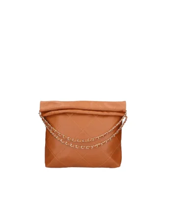 Geanta hobo de piele cu barete din lant, Caramel