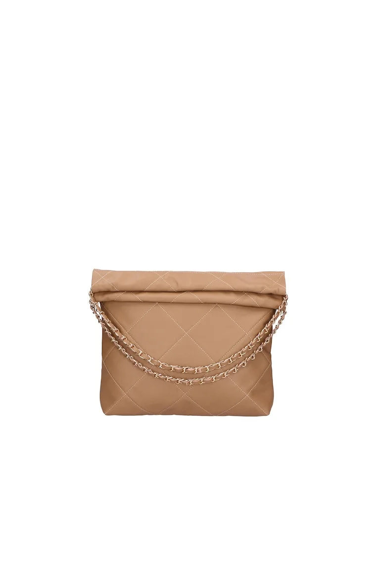 Geanta hobo de piele cu barete din lant, Maro taupe