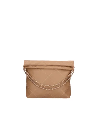 Geanta hobo de piele cu barete din lant, Maro taupe