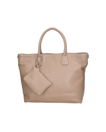 Geanta shopper de piele cu etui mic, Maro taupe