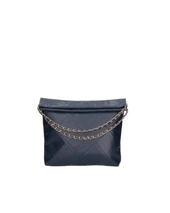 Geanta hobo de piele cu barete din lant, Bleumarin