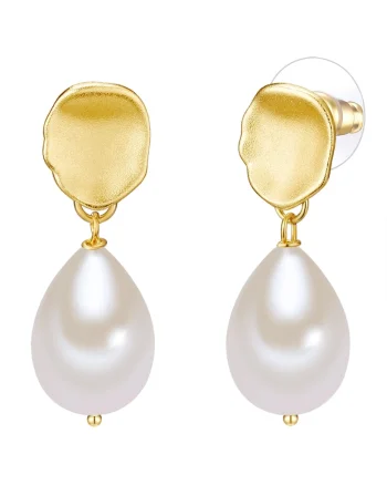 Cercei placati cu aur de 14K si decorati cu perle, Auriu