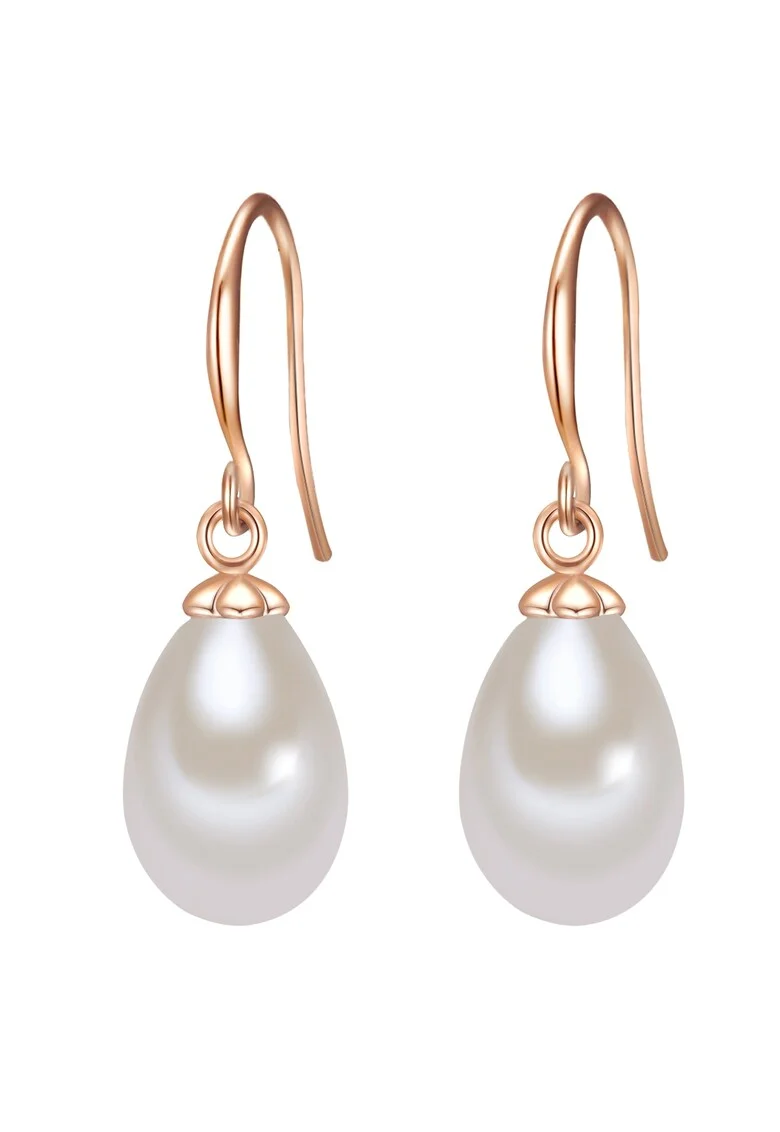 Cercei placati cu aur de 14K si decorati cu perle, Auriu rose