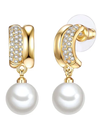Cercei placati cu aur de 14K si decorati cu cristale si perle, Auriu