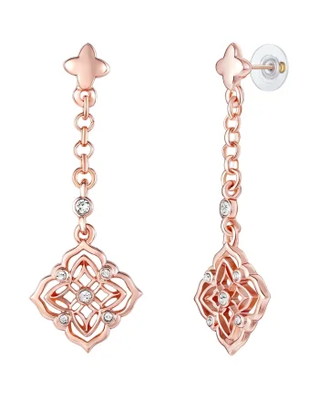 Cercei placati cu aur de 14K si decorati cu cristale, Auriu rose