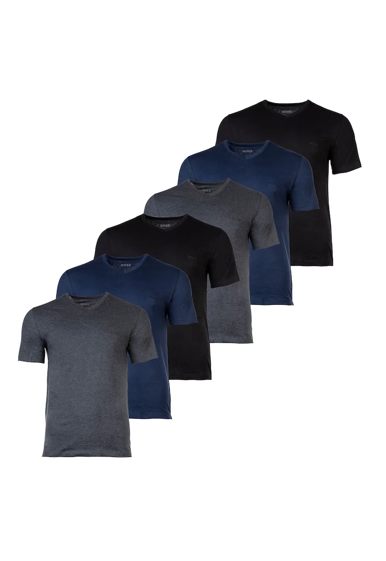 Set de tricouri cu decolteu in V - 6 piese, Negru/Gri/Albastru