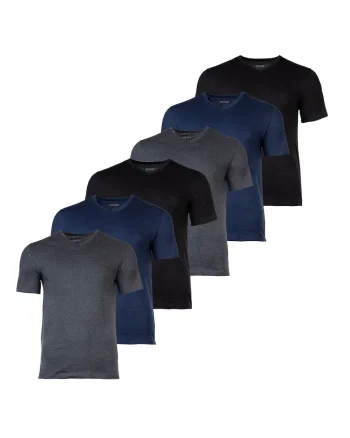 Set de tricouri cu decolteu in V - 6 piese, Negru/Gri/Albastru
