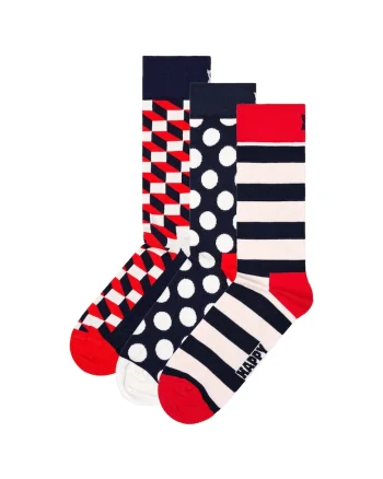 Set de sosete lungi unisex cu model cu buline - 3 perechi, Rosu/Alb/Bleumarin