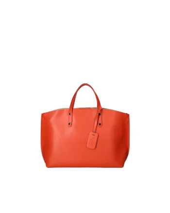 Geanta de piele cu bareta si etui interior detasabil, Portocaliu mandarina