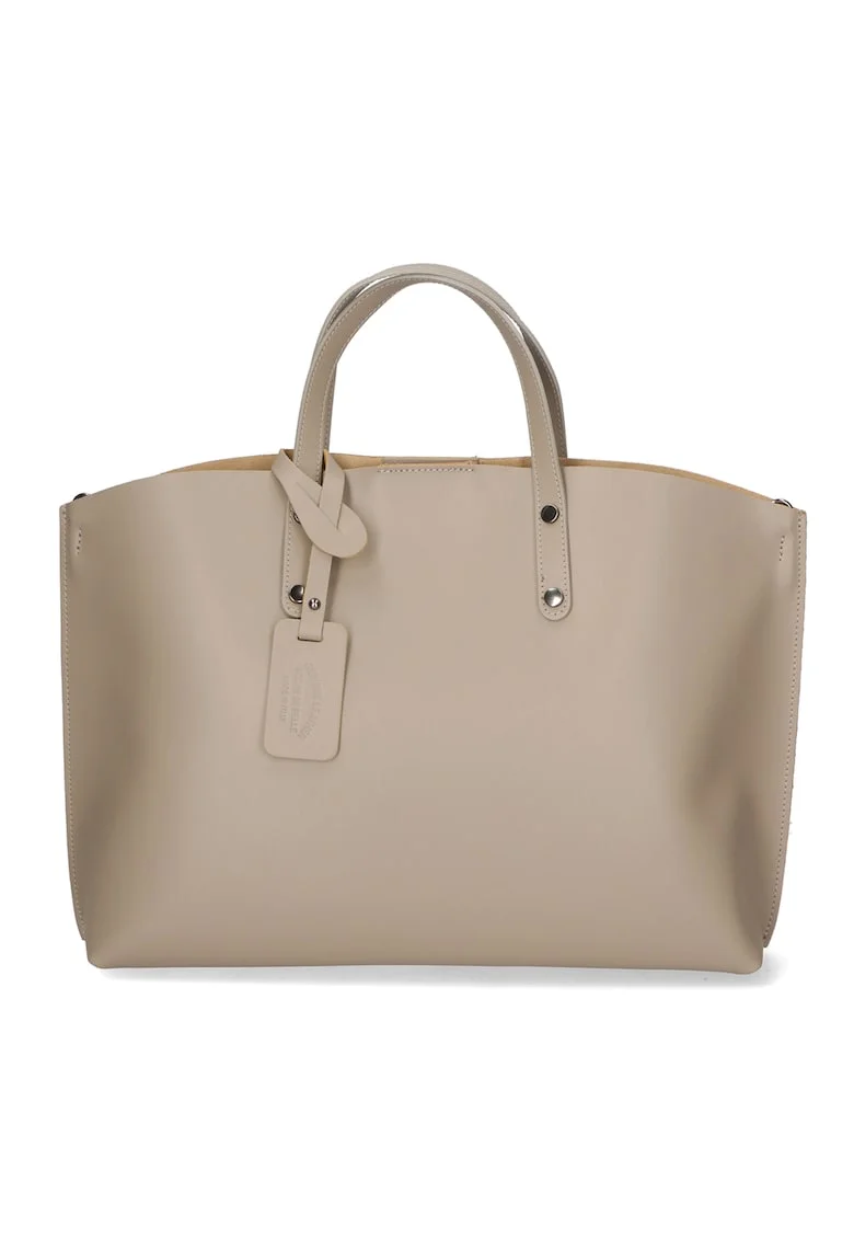 Geanta de piele cu bareta si etui interior detasabil, Maro taupe deschis