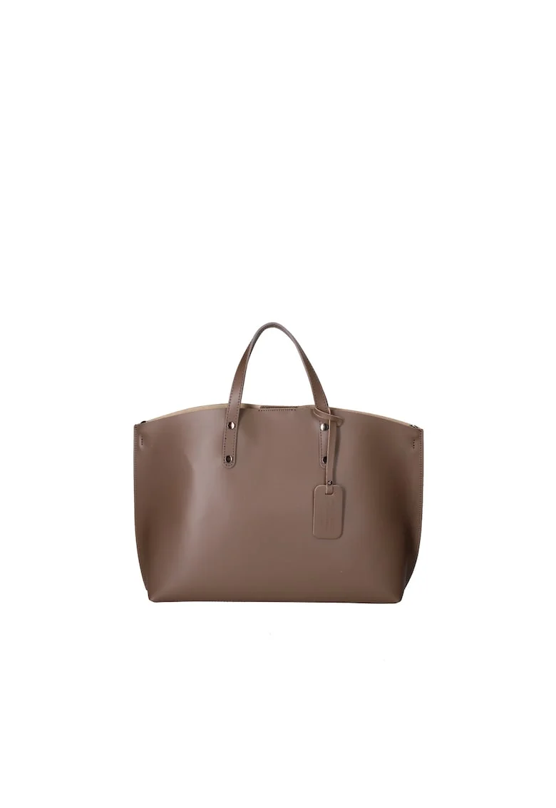 Geanta de piele cu bareta si etui interior detasabil, Maro taupe
