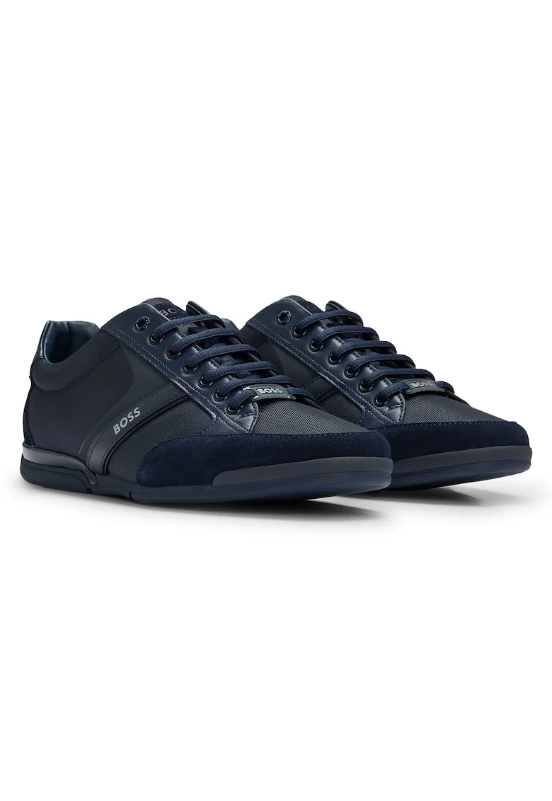 Pantofi sport low-cut cu garnituri din piele intoarsa, Albastru ultramarin