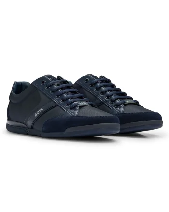 Pantofi sport low-cut cu garnituri din piele intoarsa, Albastru ultramarin