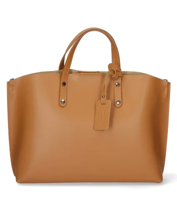 Geanta de piele cu bareta si etui interior detasabil, Caramel