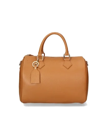 Geanta bowler de piele cu bareta detasabila, Caramel