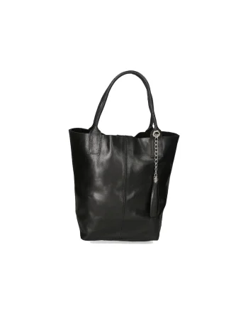 Geanta shopper din piele cu accesoriu cu franjuri, Negru