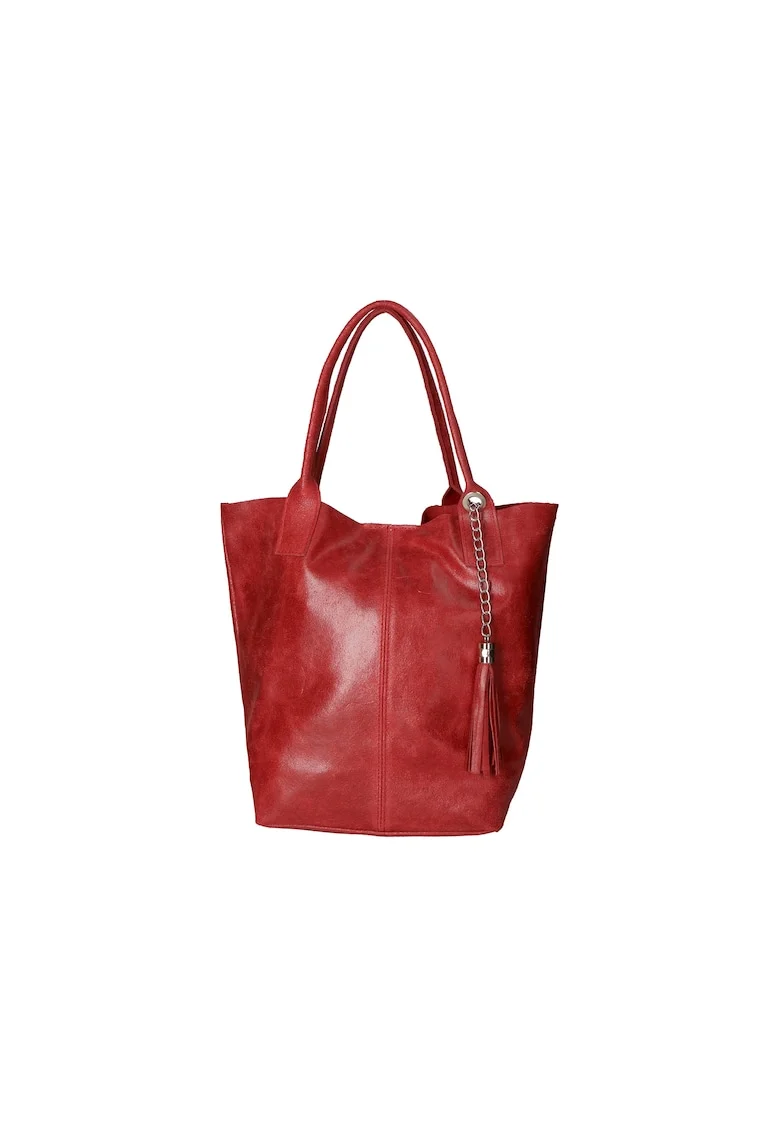 Geanta shopper din piele cu accesoriu cu franjuri, Rosu inchis