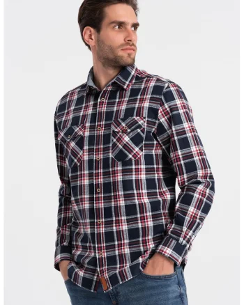 Camasa din flanel in carouri, Rosu/Alb/Bleumarin