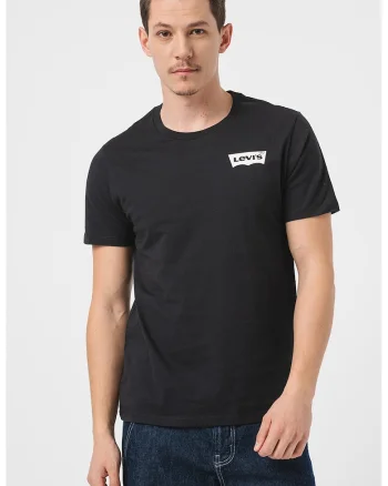 Tricou din bumbac cu decolteu la baza gatului si logo, Negru