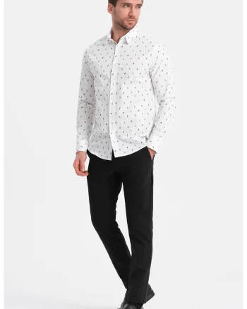 Camasa slim fit cu model, Alb/Negru