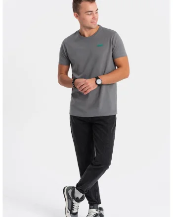 Tricou de bumbac cu decolteu la baza gatului, Gri inchis