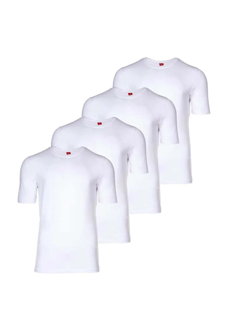 Set de tricouri cu decolteu rotund - 4 piese, Alb