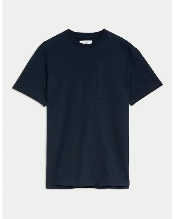 Tricou de bumbac cu buzunar aplicat pe piept, Bleumarin
