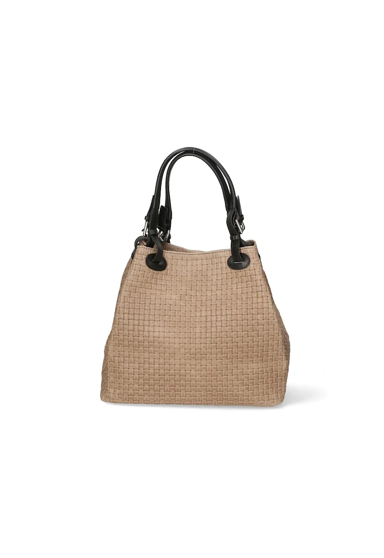Geanta hobo din piele cu aspect tesut, Maro taupe