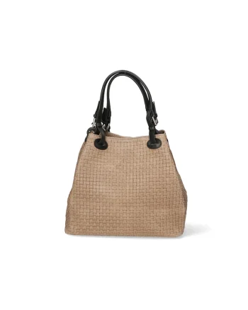 Geanta hobo din piele cu aspect tesut, Maro taupe